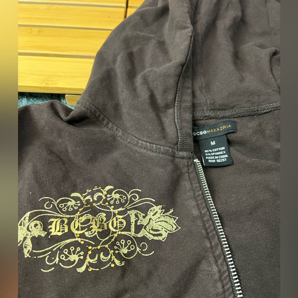 BCBGMaxAzria dark brown zip up hoodie Jacket M - Picture 3 of 6